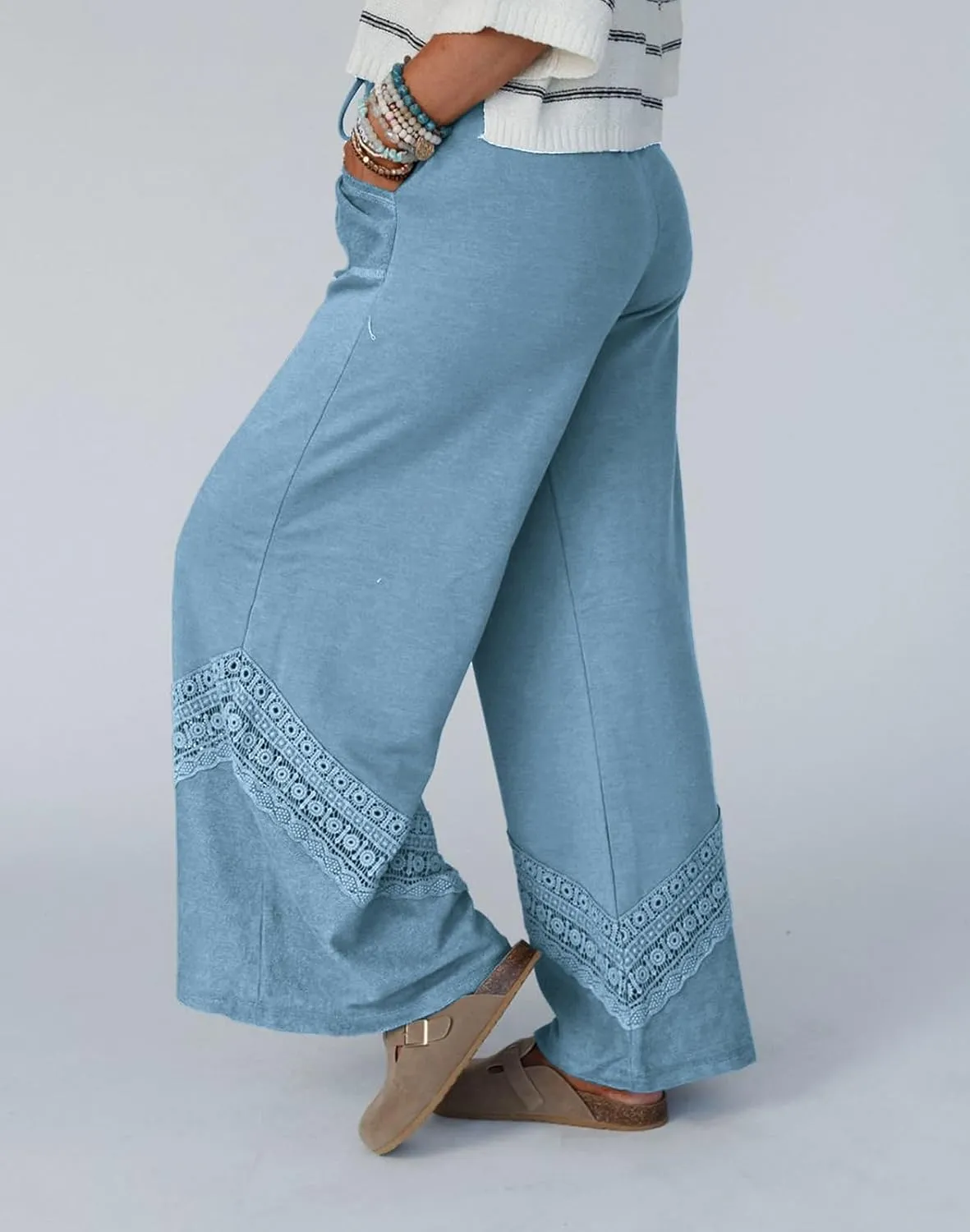 Womens Wide Leg Pants Casual Hollow Out Loose Lounge Pants Summer Palazzo Pant Trousers with Pockets 2025