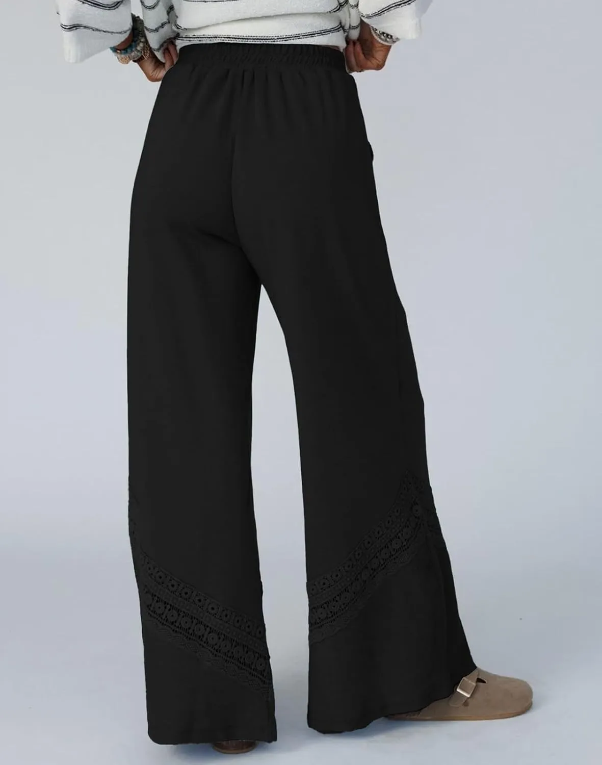 Womens Wide Leg Pants Casual Hollow Out Loose Lounge Pants Summer Palazzo Pant Trousers with Pockets 2025