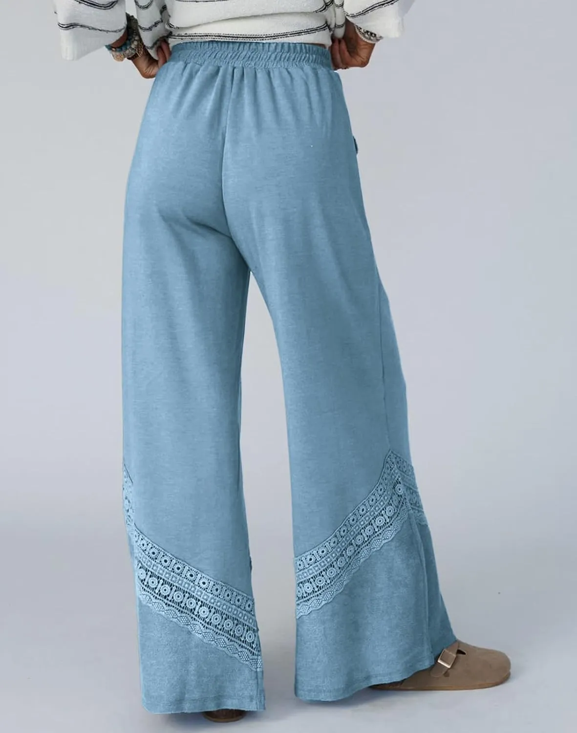 Womens Wide Leg Pants Casual Hollow Out Loose Lounge Pants Summer Palazzo Pant Trousers with Pockets 2025